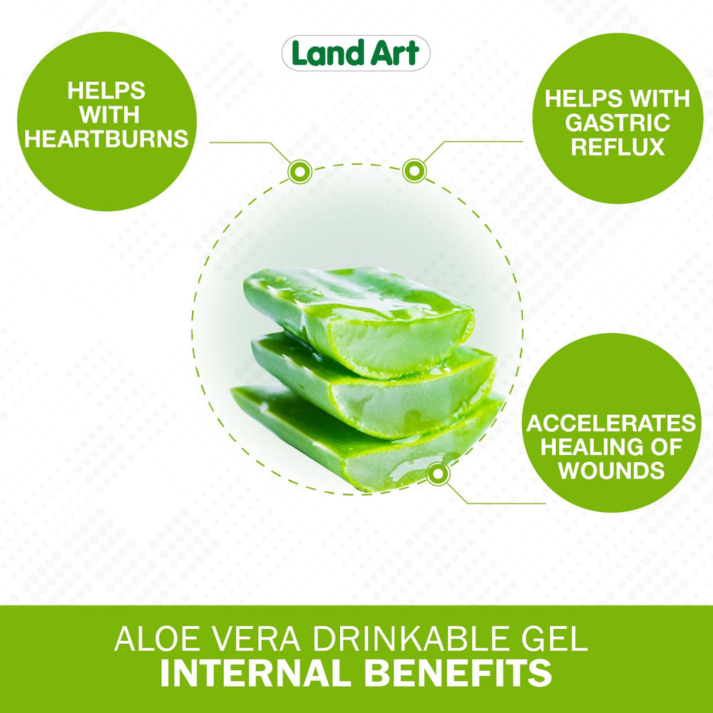 Close-up of Land Art aloe vera inner fillet gel in liquid form