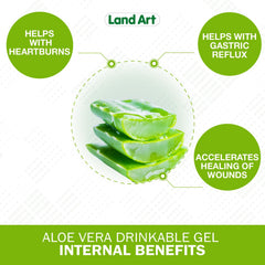 Close-up of Land Art aloe vera inner fillet gel in liquid form