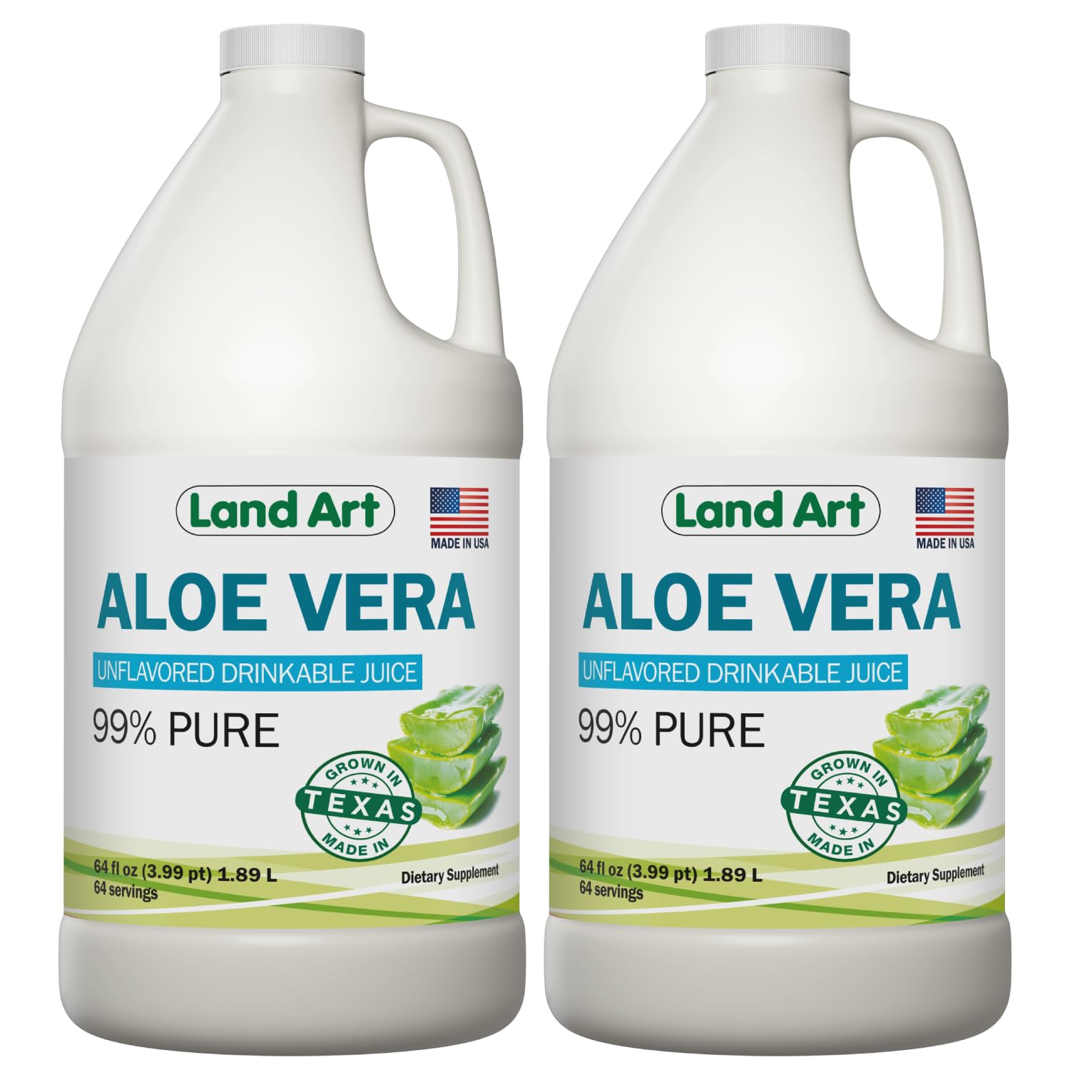 Land Art Pure Aloe Vera Juice bottle front for daily hydration and wellness.