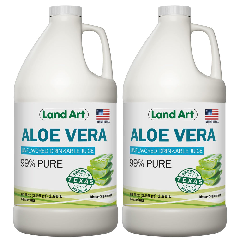 Land Art Pure Aloe Vera Juice bottle front for daily hydration and wellness.