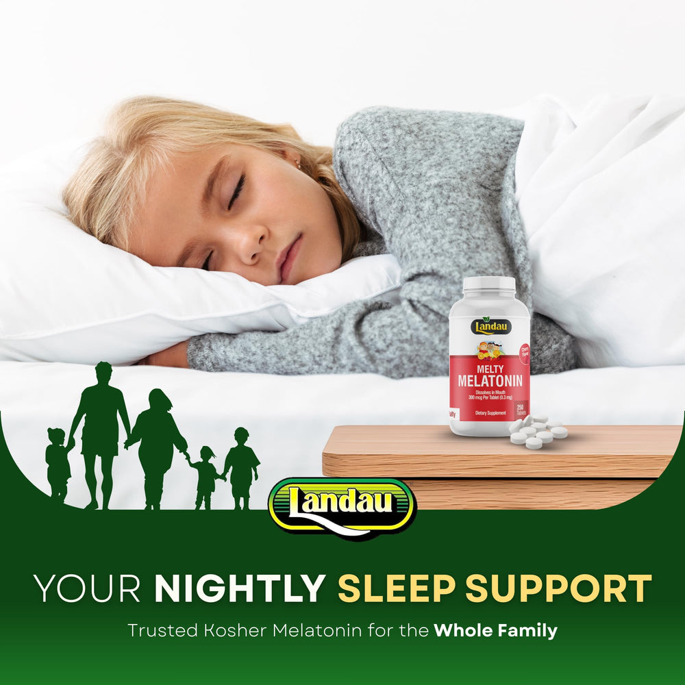 Calm bedtime ambiance with LANDAU melty tablets on nightstand