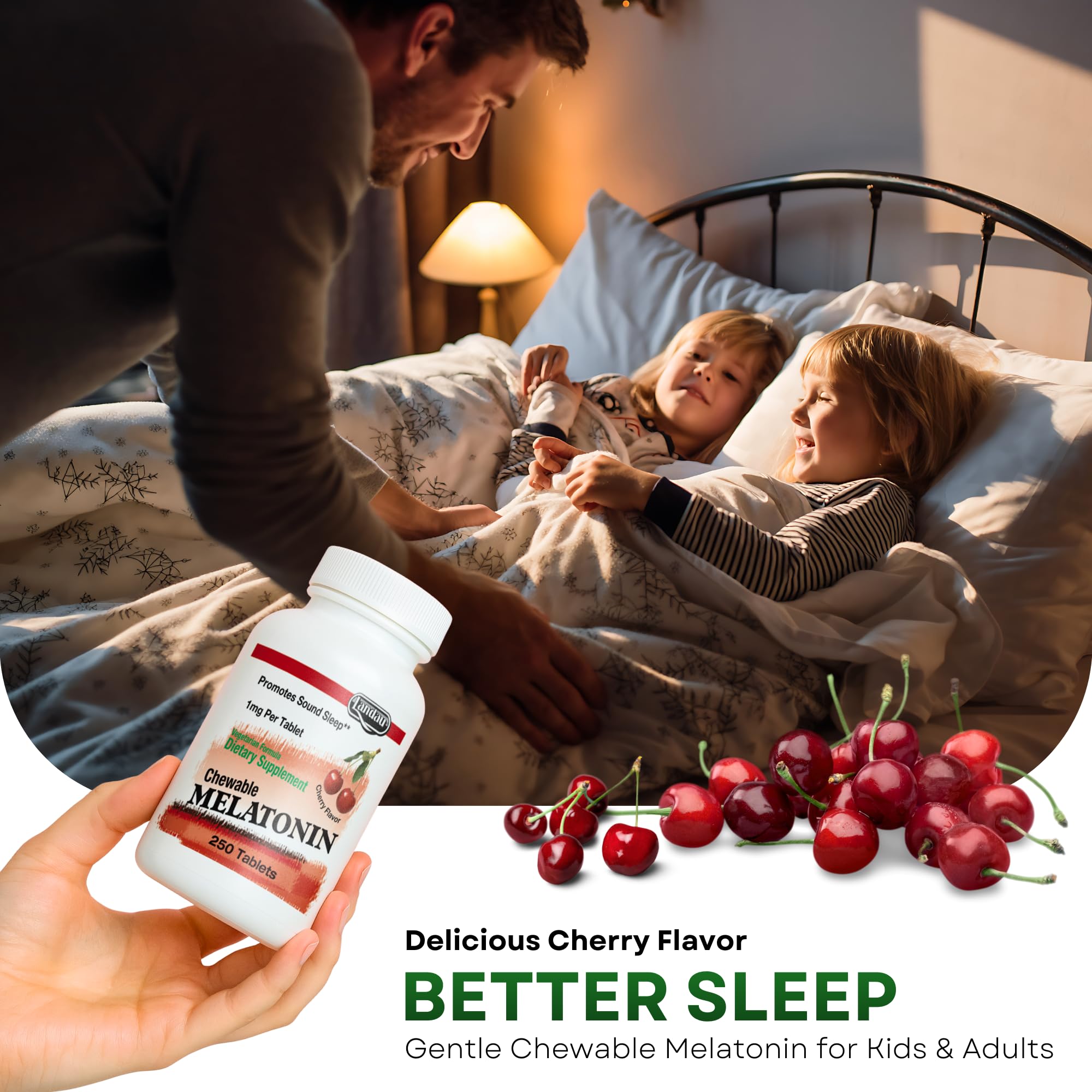 Landau berry-flavored melatonin tablet designed for kid-friendly sleep support.