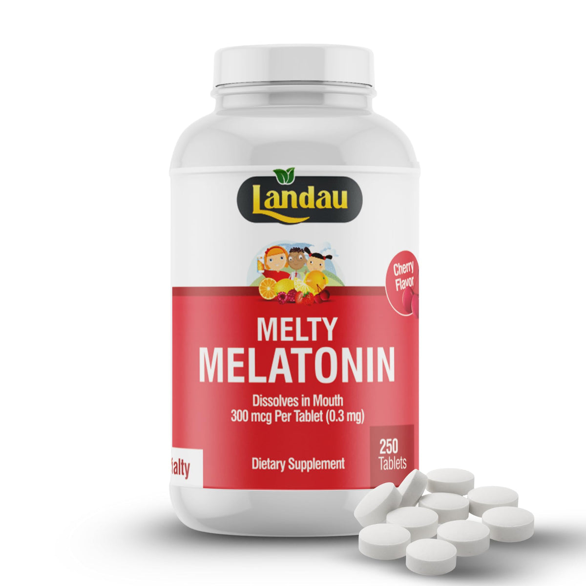 LANDAU Melty Melatonin cherry tablets for kids, easy-to-take bedtime routine