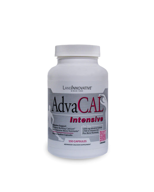Lane Innovative AdvaCAL bottle front view, supports bone health with 1,700 IU vitamin D.