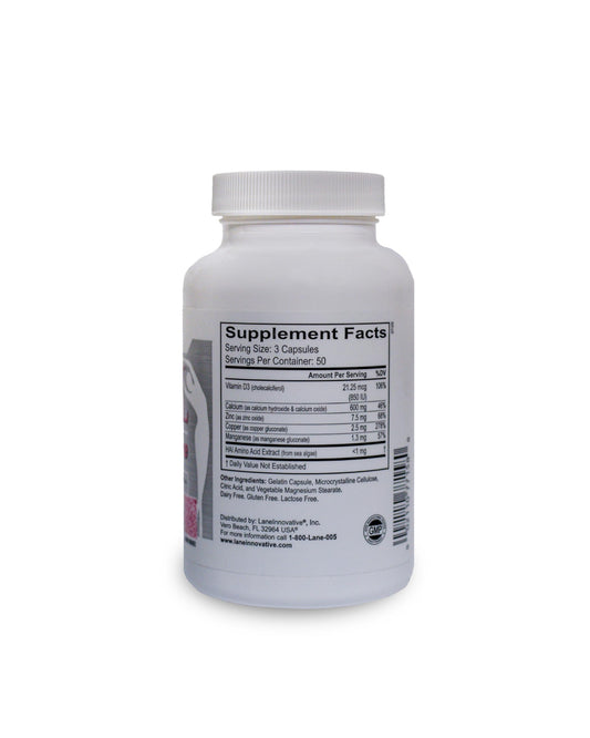 Lane Innovative AdvaCAL capsules close-up, easy-to-swallow daily bone support.