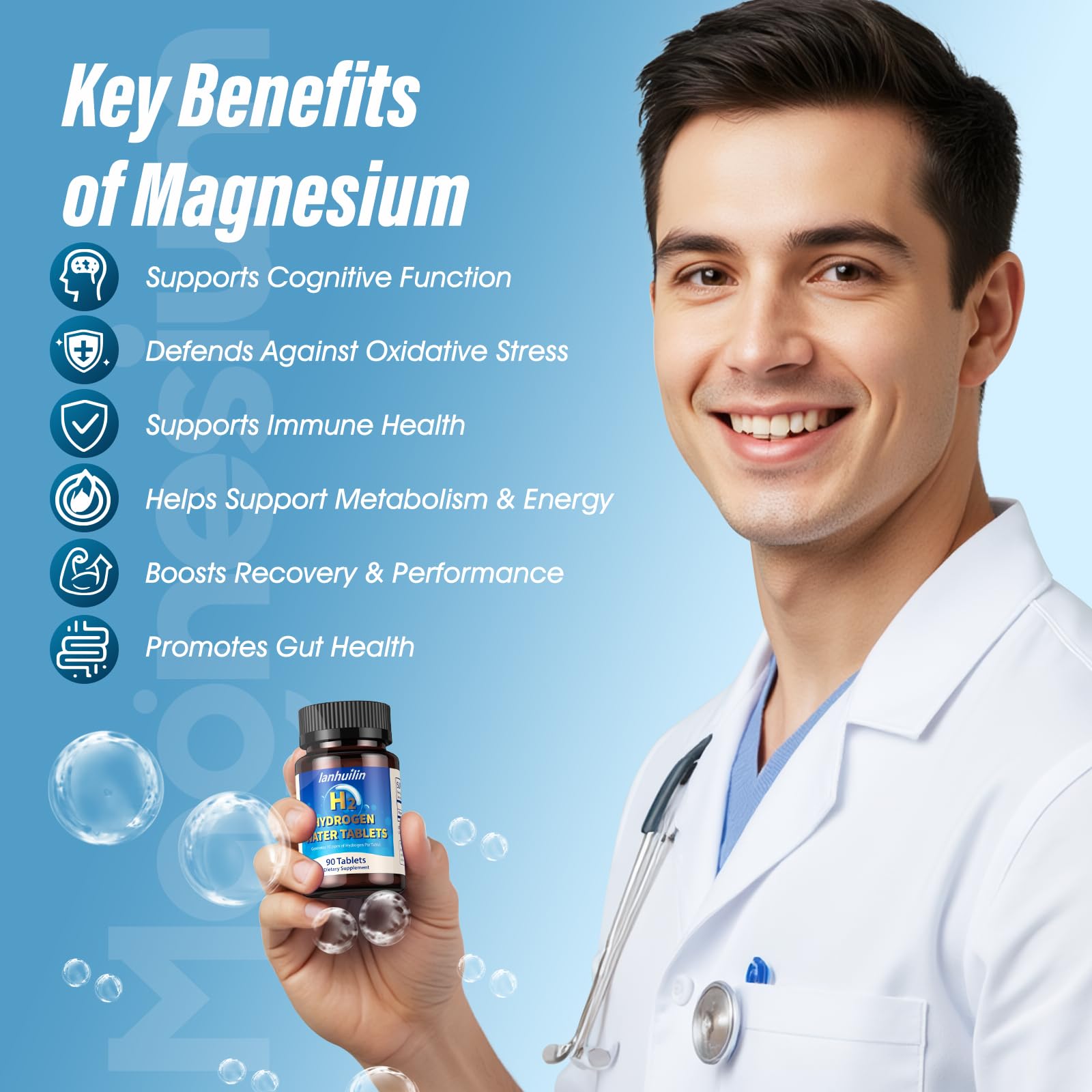 Post-workout glass with tablets suggesting quick cellular recovery support.