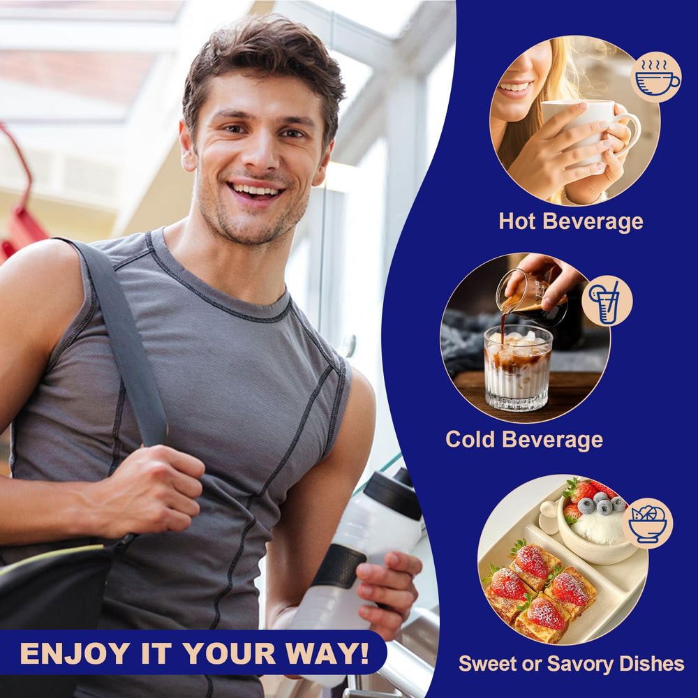 LanranBee scoop pouring powder into a beverage for easy daily mixability