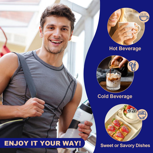 LanranBee scoop pouring powder into a beverage for easy daily mixability