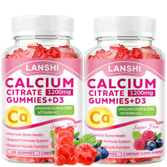 LANSHI Calcium Citrate Gummies bottle highlighting 1200 mg with D3 and K2