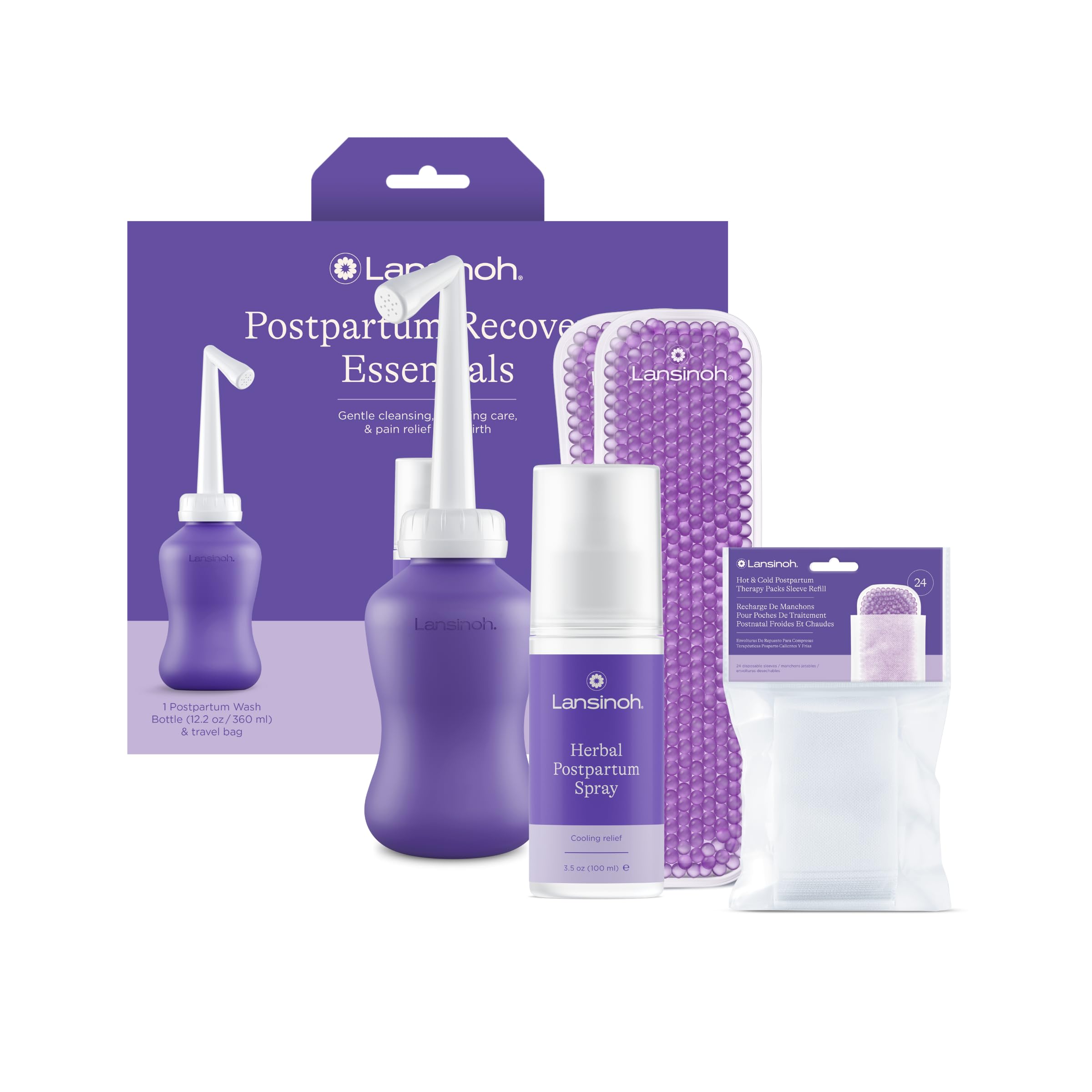 Lansinoh Bounce Back upside-down peri bottle demonstrating angled tip for gentle cleansing
