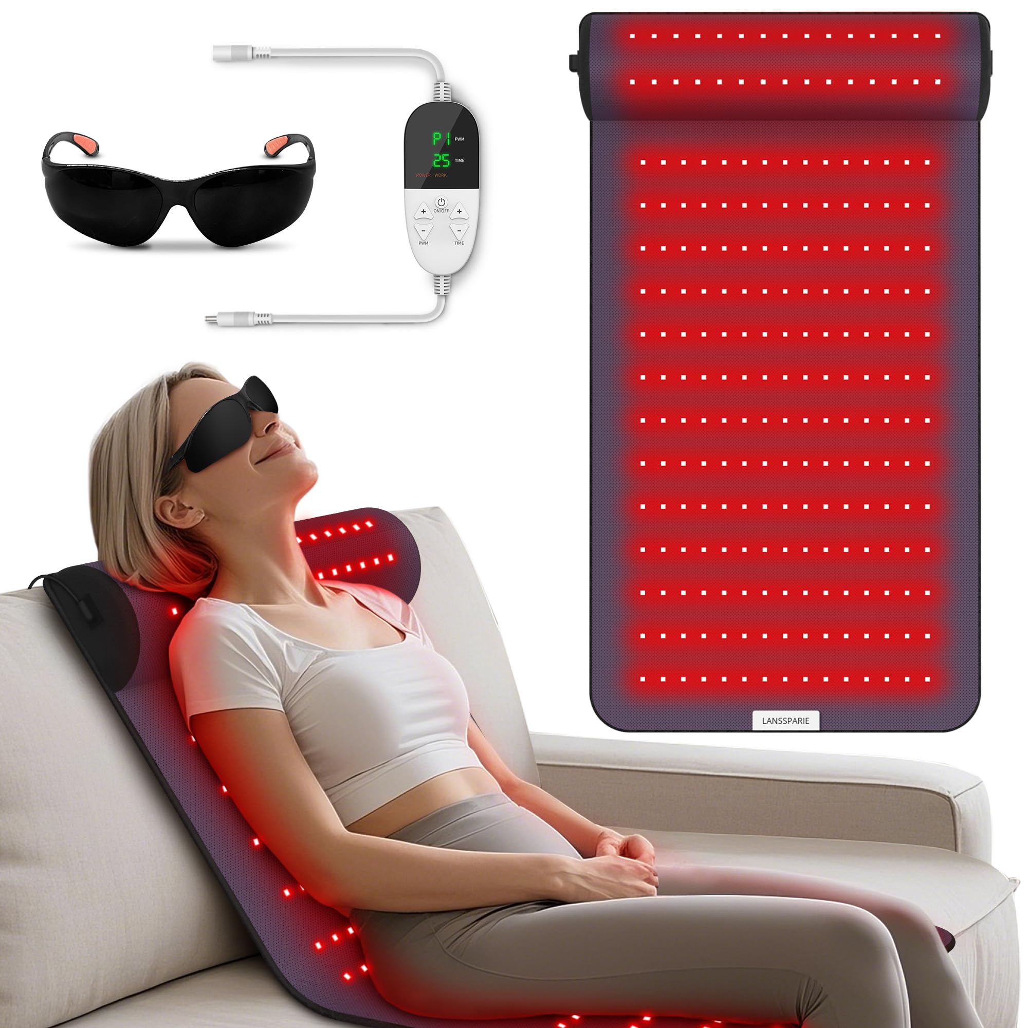 LANSSPARIE red light mat with neck support for targeted neck and shoulder relief.