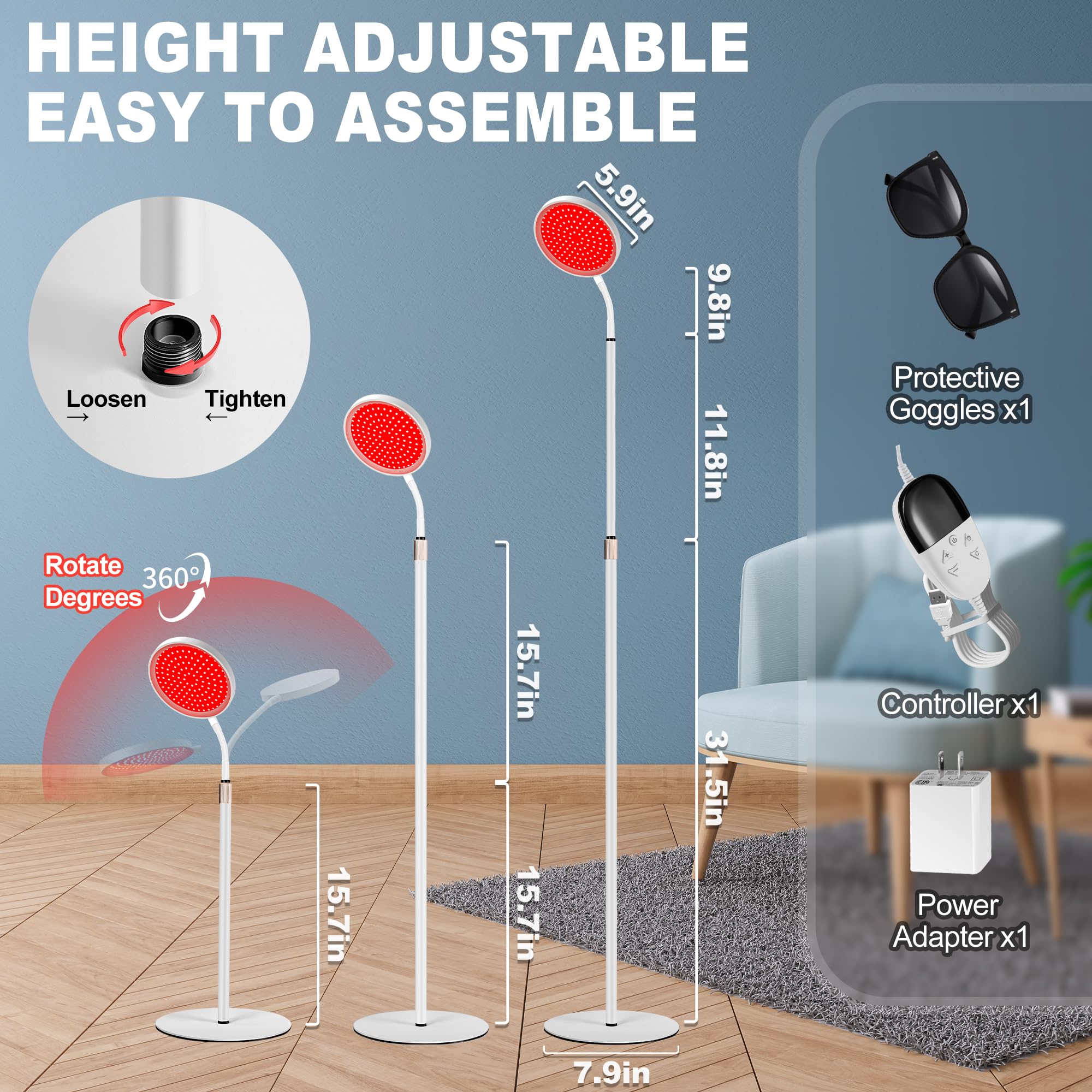 LanSuper red light therapy lamp with 360-degree gooseneck for flexible positioning.