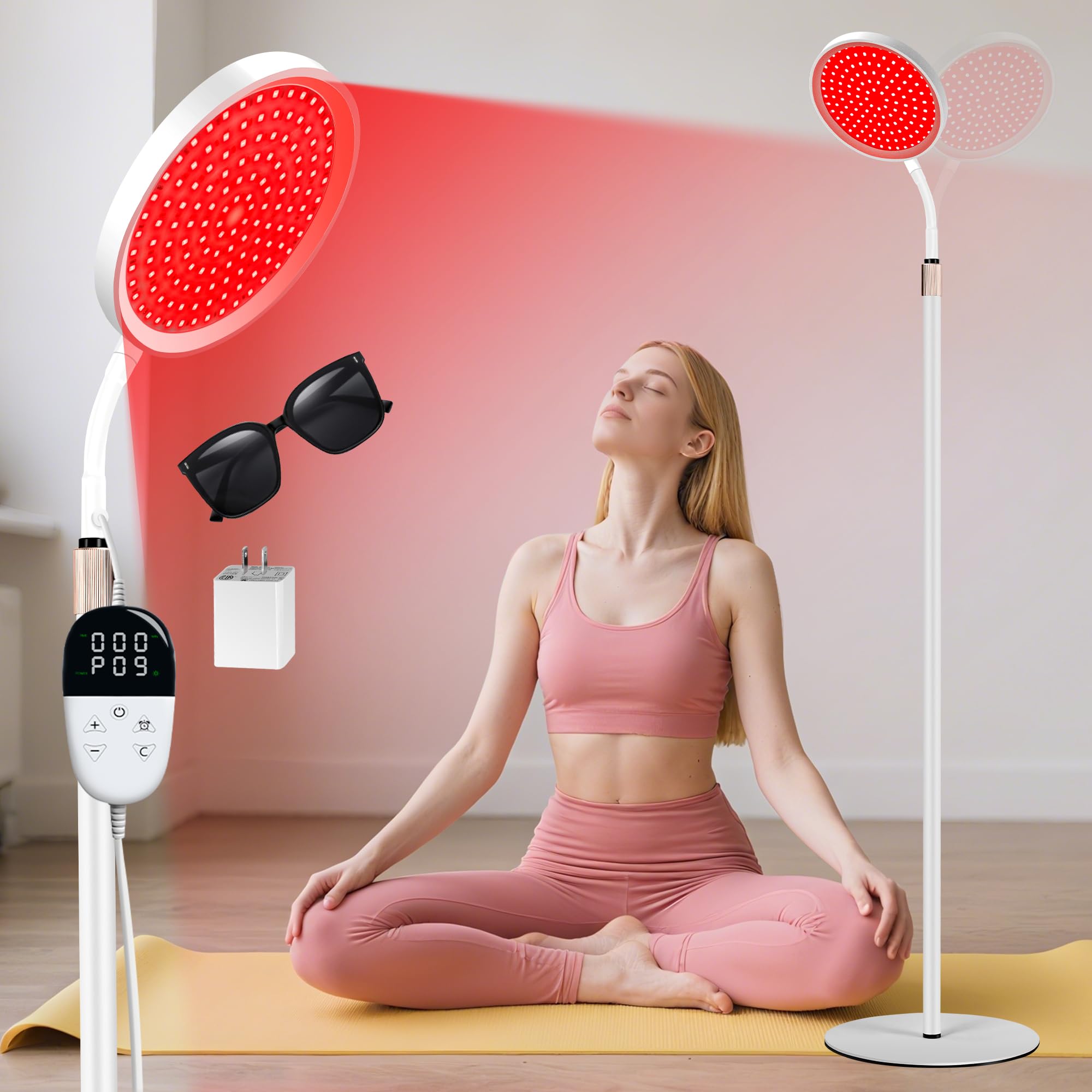 LanSuper red light therapy lamp with adjustable stand for at-home skin care.