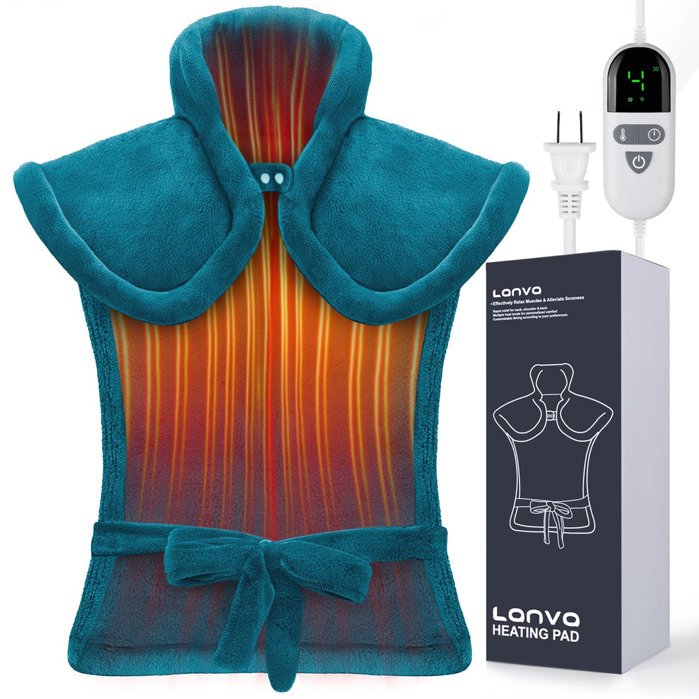 LANVA electric heating pad provides full-body coverage for targeted back and neck relief.