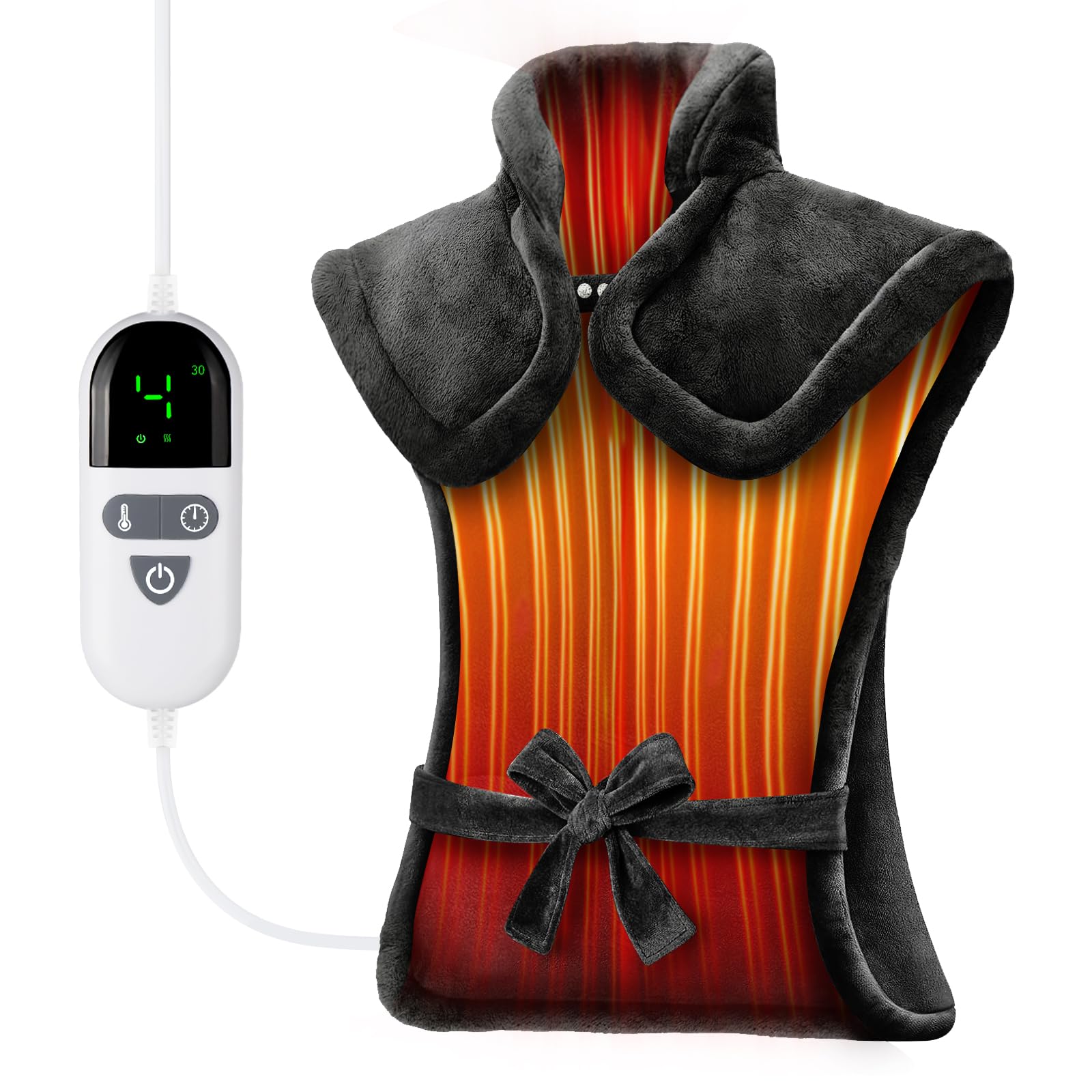 LANVA heating pad for back and shoulders shows large 24x37 inch surface with soft fabric and edge weighted design for steady warmth