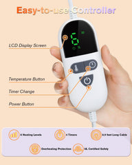 LANVA heating pad control panel displays 6 heat levels for personalized comfort
