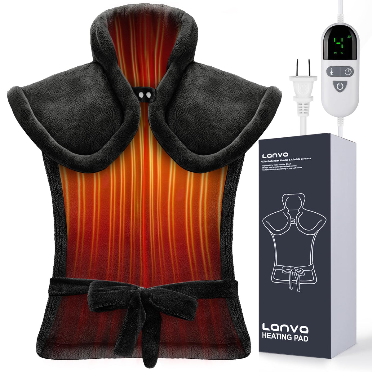 LANVA heating pad neck-shoulders-back delivers focused warmth for sore muscles