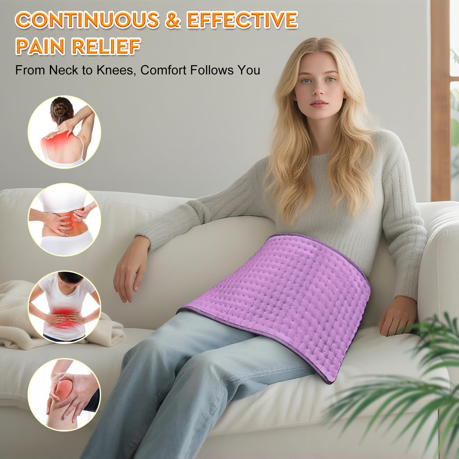 LANVA heating pad ultra-soft material close-up promises skin-friendly comfort.