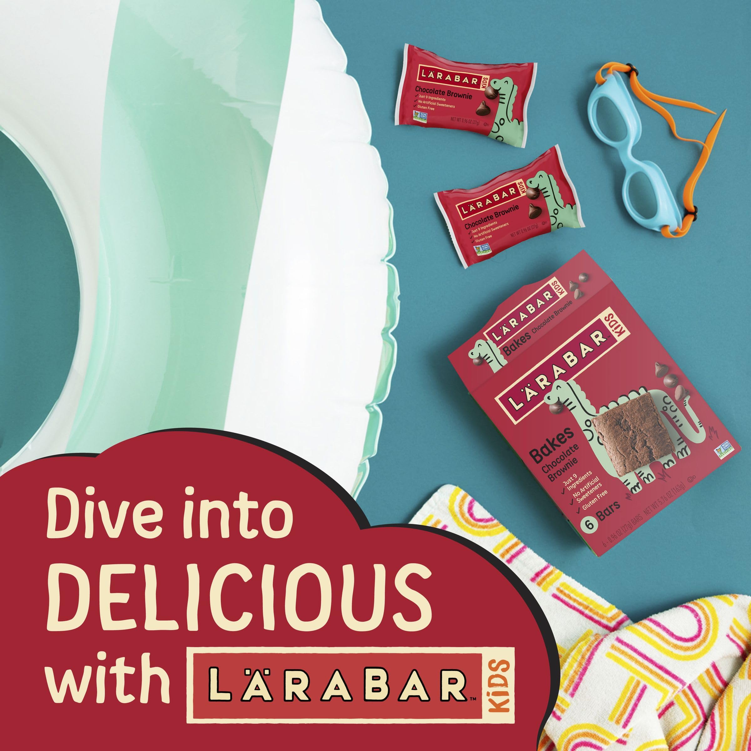 Larabar Kids Bakes unwrapped bar highlights chewy texture and flavor.