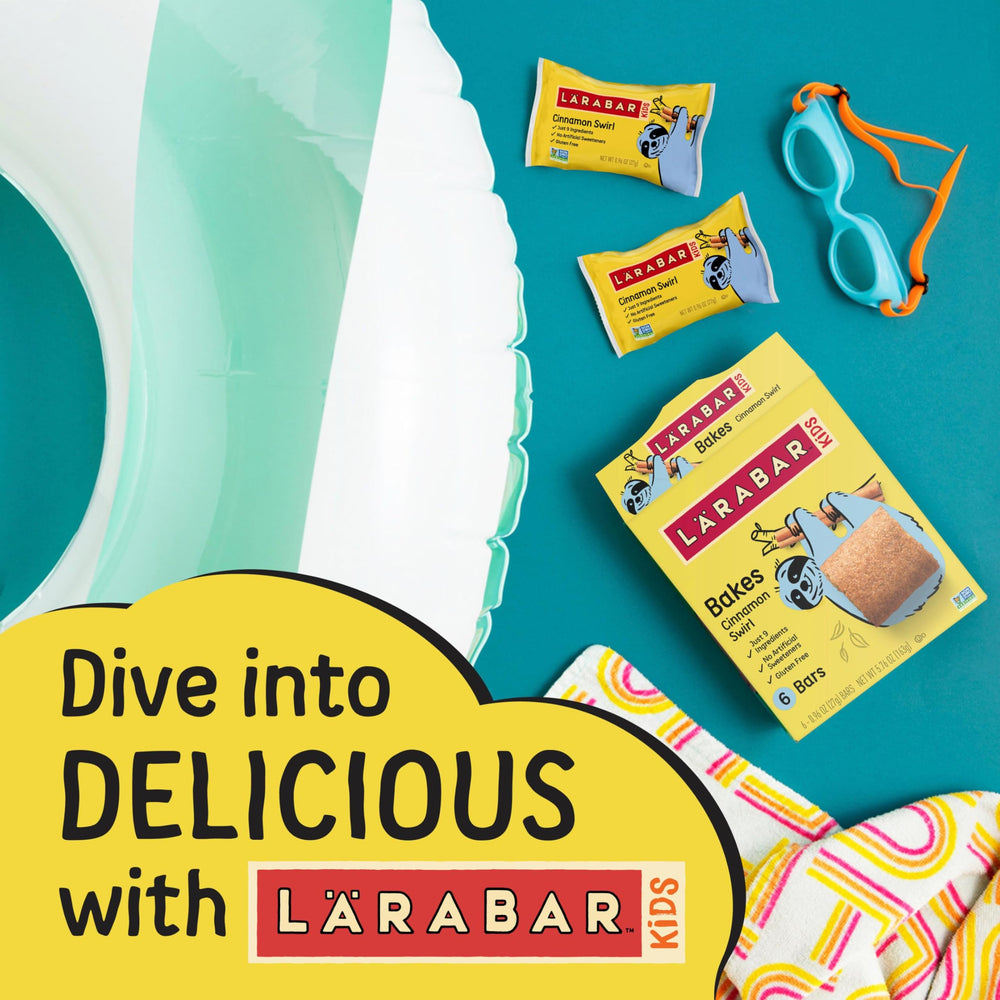 Larabar Kids Bakes Cinnamon Swirl close-up shows cinnamon ribbons.
