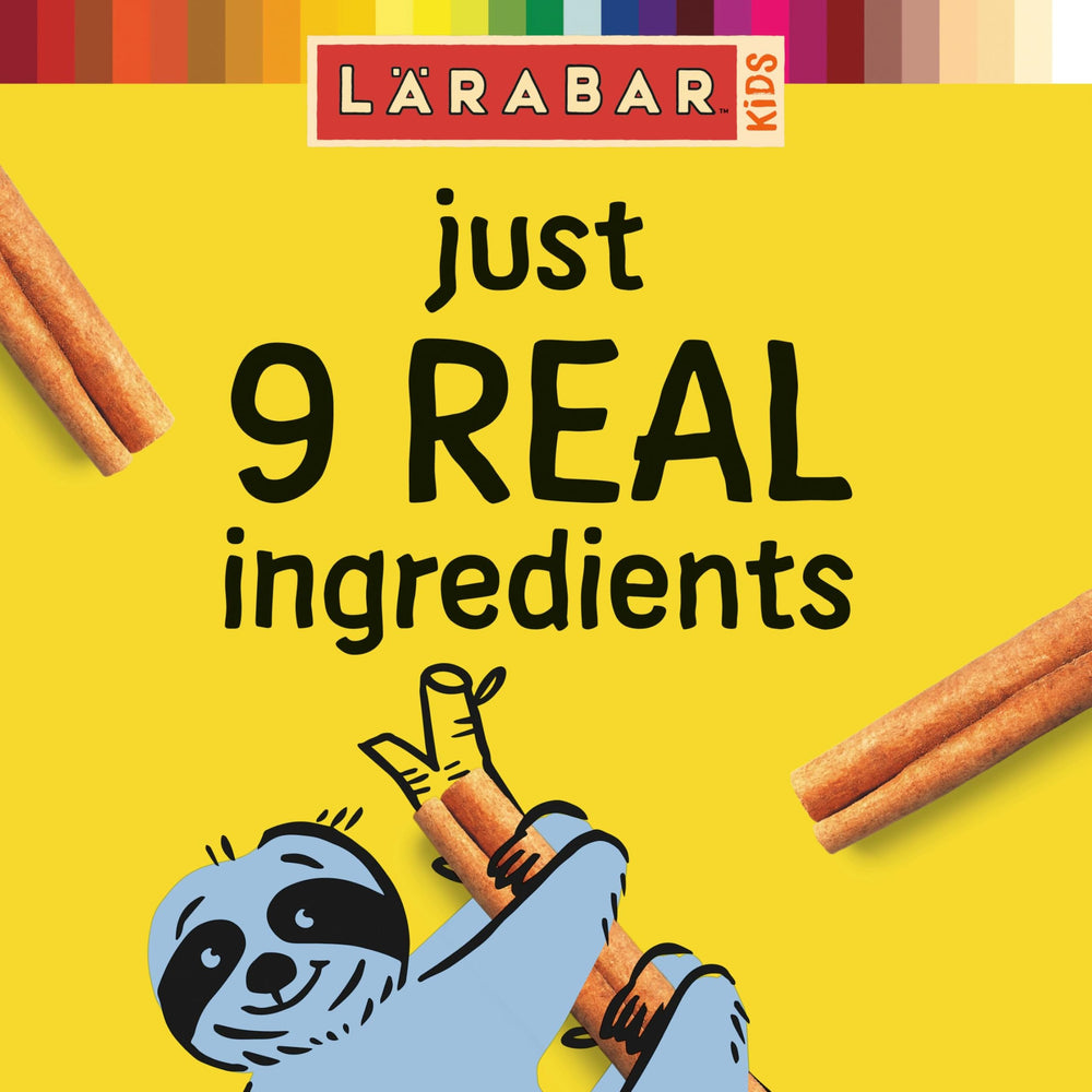 Larabar Kids Bakes Cinnamon Swirl in lunchbox demonstrates convenient school-time snack.