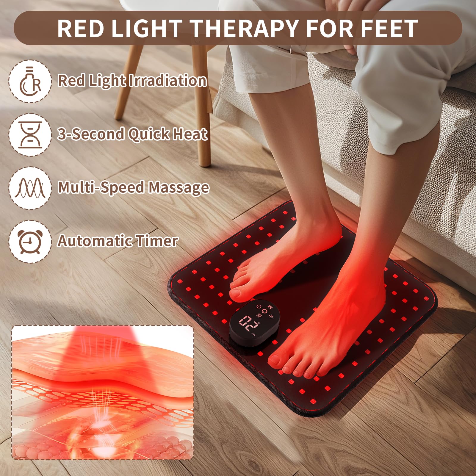 LaseLocks foot mat displaying 8 modes for customizable foot comfort.