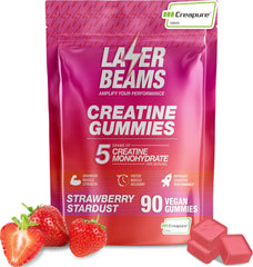 Laser Beams Creatine Gummies jar front for on-the-go muscle support.
