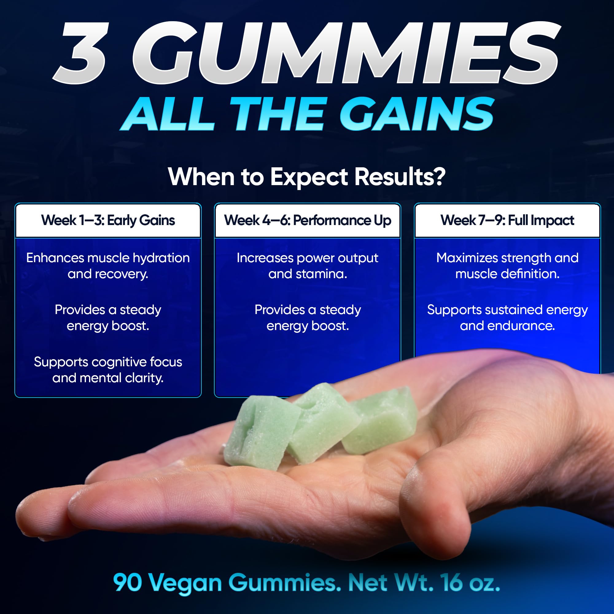 Laser Beams Creatine Gummies label close-up showing Creapure quality