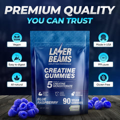 Packaging display of 90-serving Laser Beams Creatine Gummies bottle