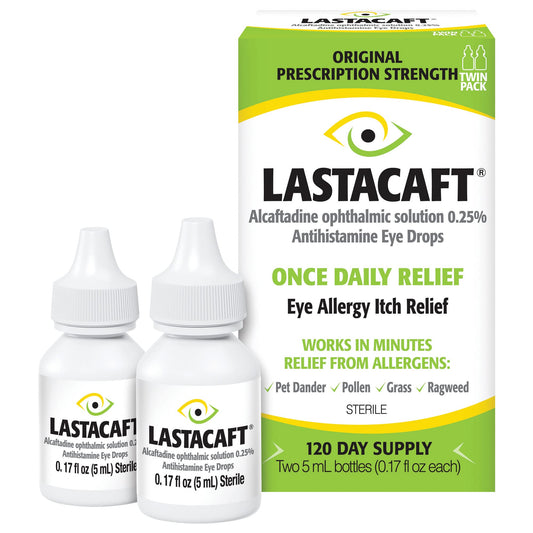 Lastacaft once daily eye drop bottle for fast, long-lasting allergy itch relief.