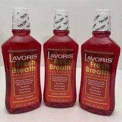 Lavoris Original Cinnamon three-pack display, convenient for home use.