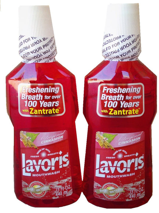 Lavoris Original Cinnamon Mouthwash bottle offering long-lasting freshness for daily use.