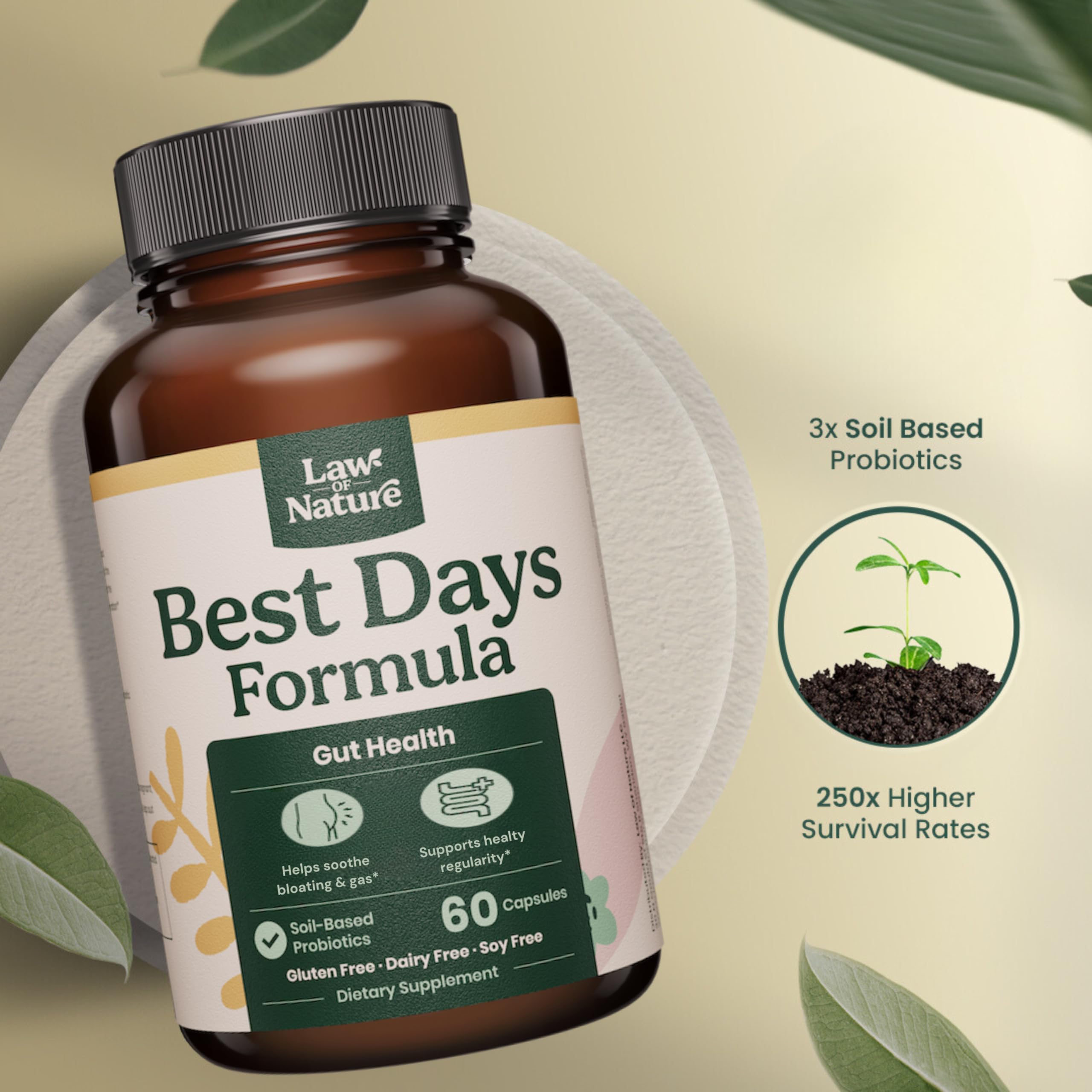 Law Of Nature Best Days Formula label close-up with key ingredients.