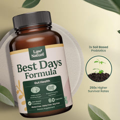 Law Of Nature Best Days Formula label close-up with key ingredients.