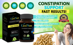 Laxinon vegetarian capsules close-up showing plant-based relief option.