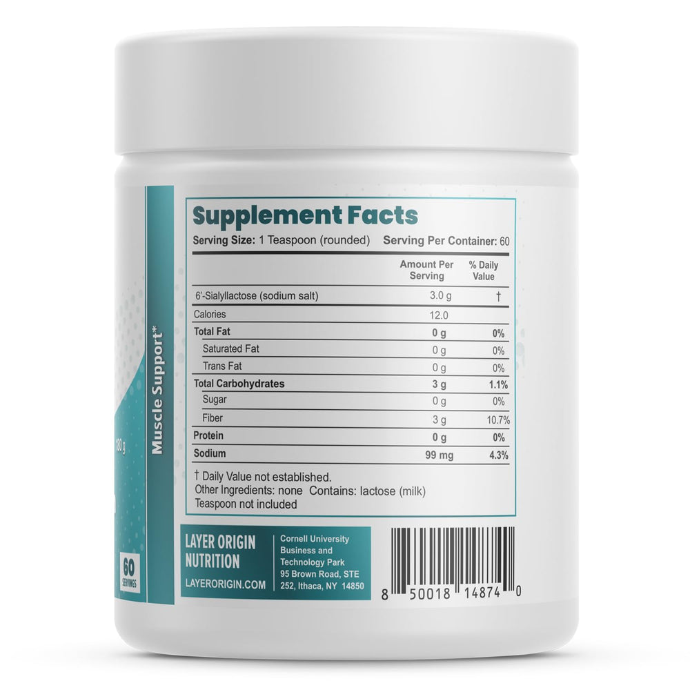 Layer Origin 6'-SL HMO clean formula label; communicates purity and no fillers.
