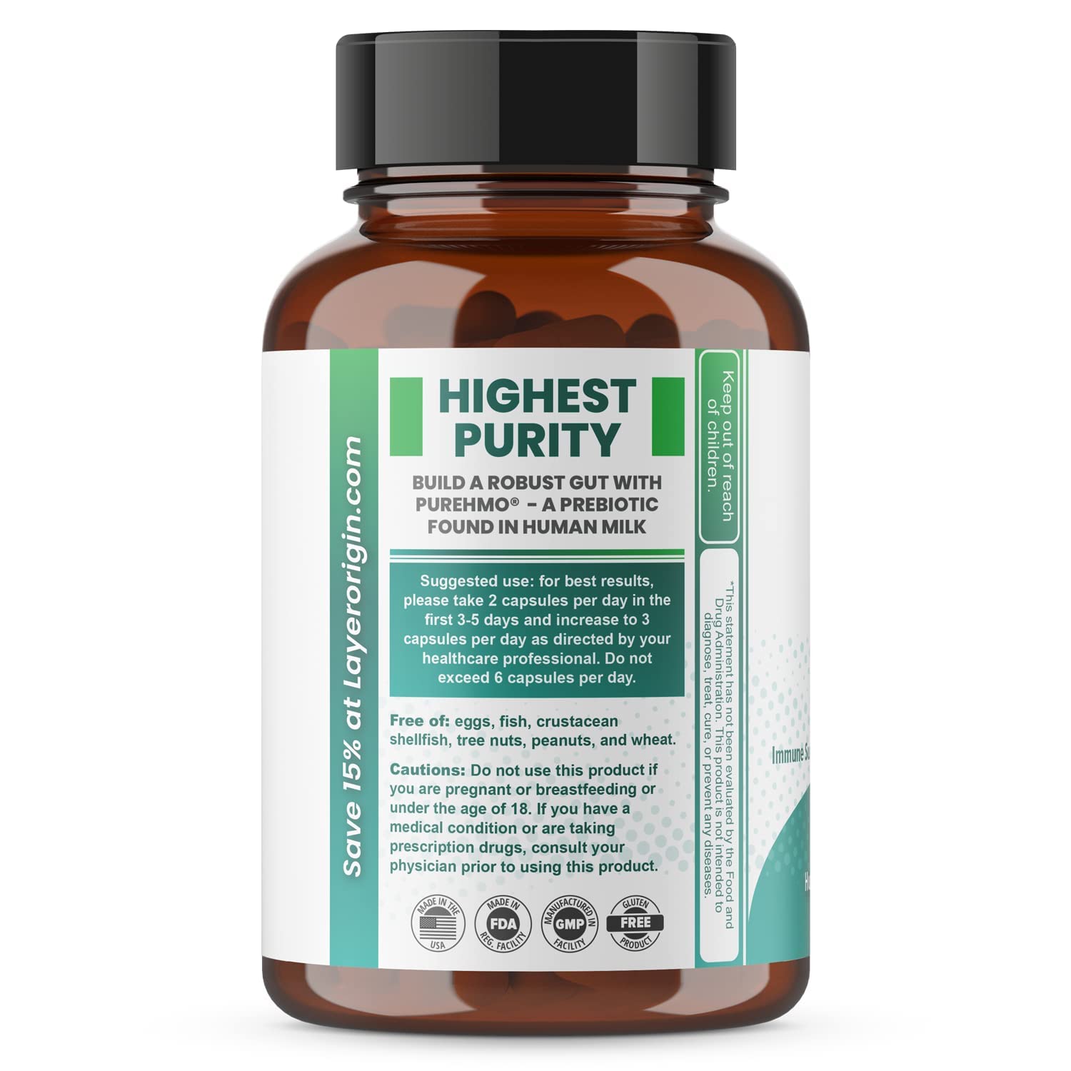 Layer Origin PureHMO 2'-FL scoop demonstrates convenient daily dosing for easy use.