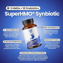 Layer Origin SuperHMO label details showcase five HMOs prebiotics.