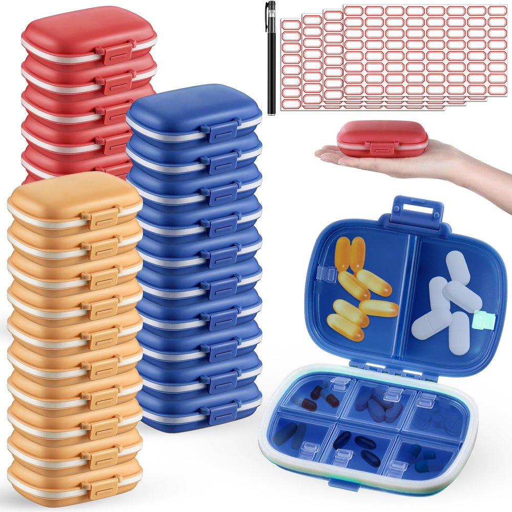 Layhit travel pill organizer with 8 compartments in yellow for easy daily medication planning