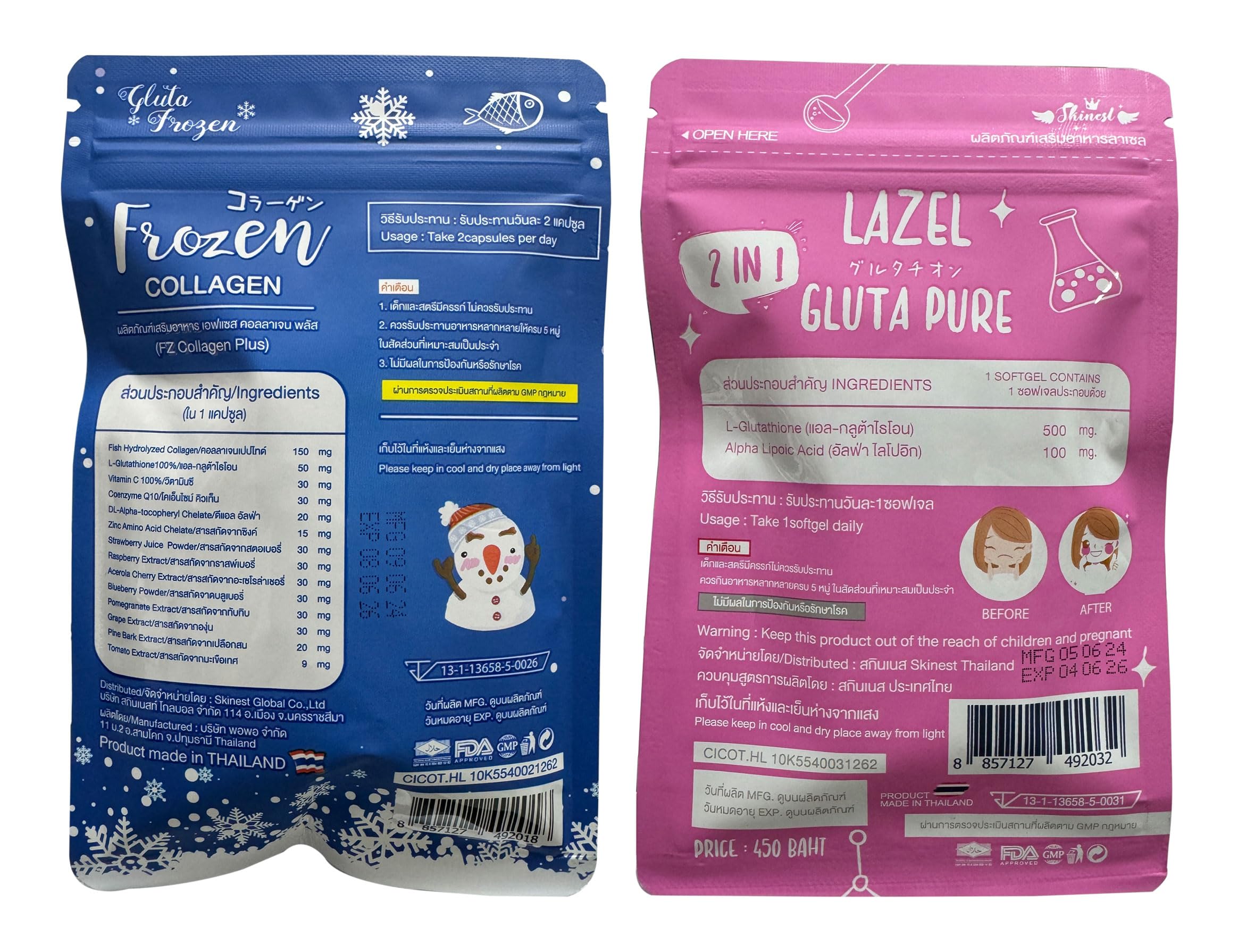 Lazel Gluta Frozen capsules closeup highlighting 60 capsules for daily routine.
