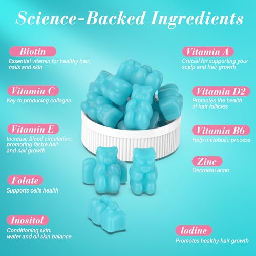Lazpowfi Biotin Gummies bear shapes in close-up highlighting easy, tasty daily chew.