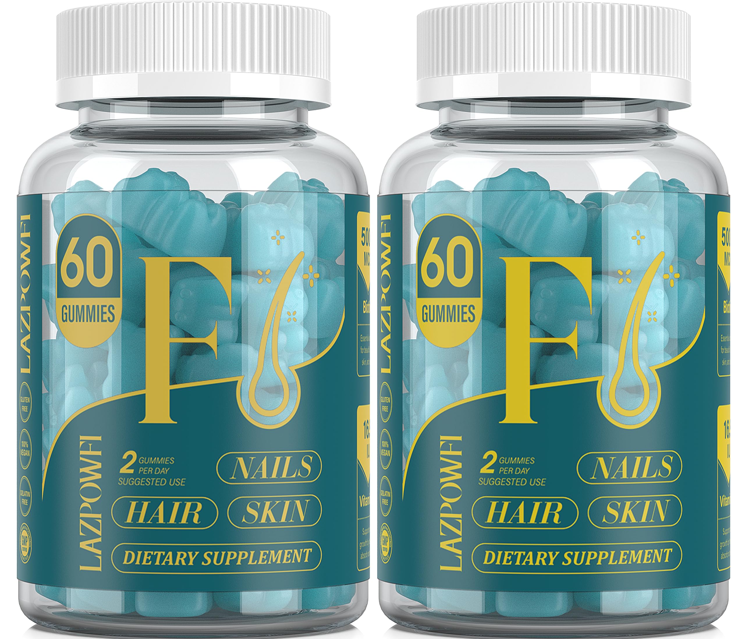 Lazpowfi Biotin Gummies blueberry bottle pour for easy daily nourishment.