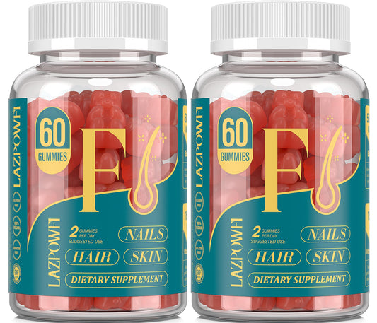 Lazpowfi Biotin Gummies bottle front supports vegan hair skin nails health
