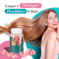 Lazpowfi Biotin Gummies bottle on shelf promoting nourished hair and nails.