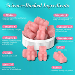 Lazpowfi Biotin Gummies hair health visual suggests fuller-looking strands.