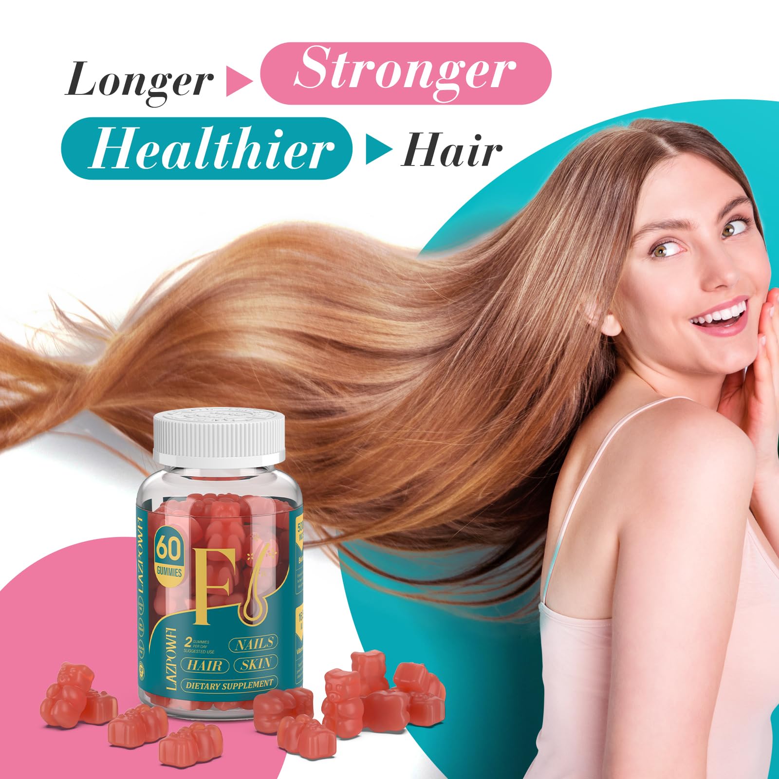 Lazpowfi Biotin Gummies ingredients scene with vitamins A C E B