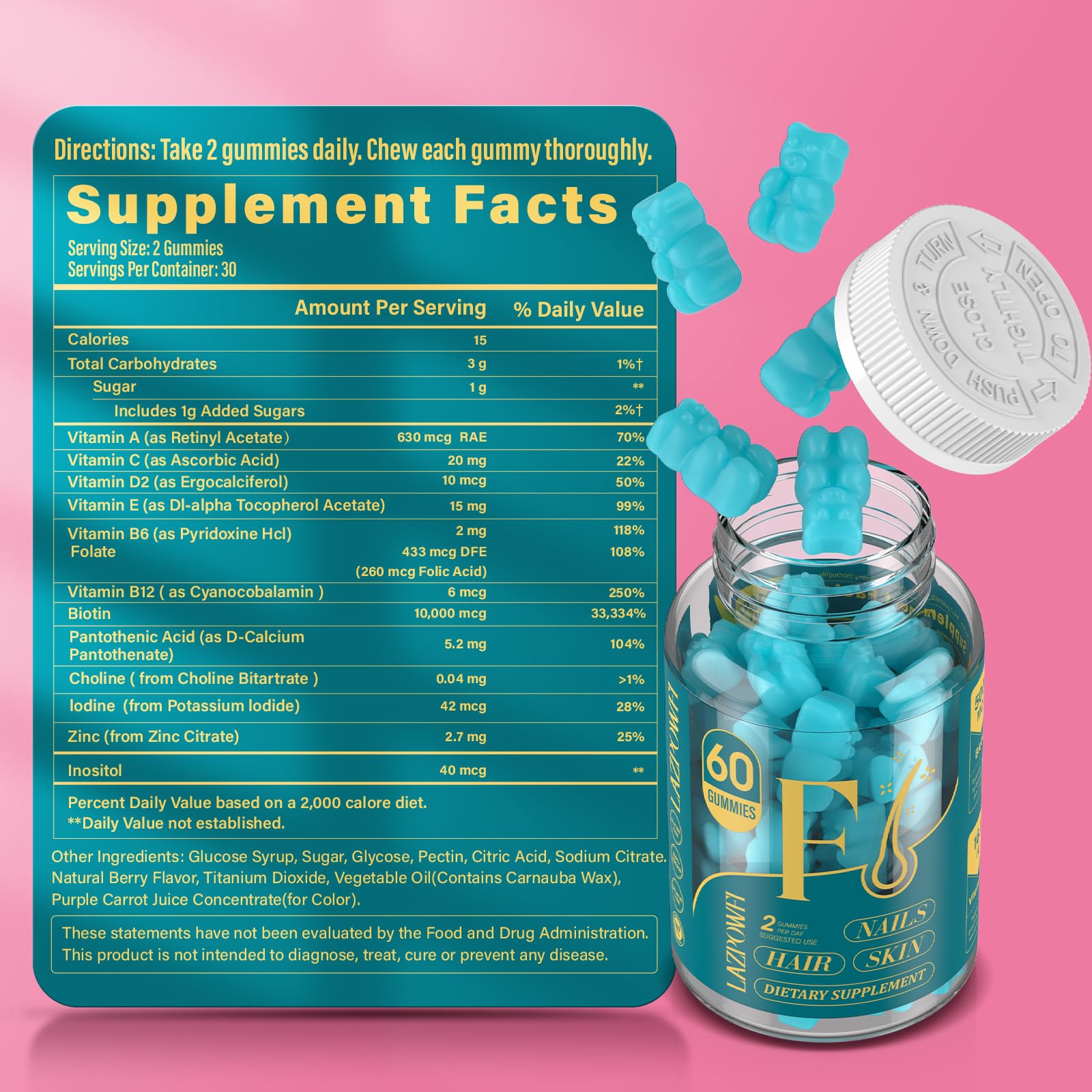 Lazpowfi Biotin Gummies packaging 3-pack shows value and convenience.