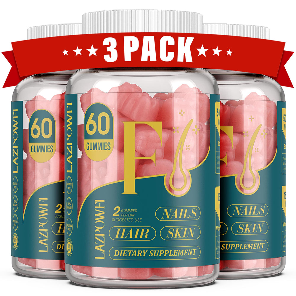 Lazpowfi Biotin Gummies Raspberry pack front view supports hair health.