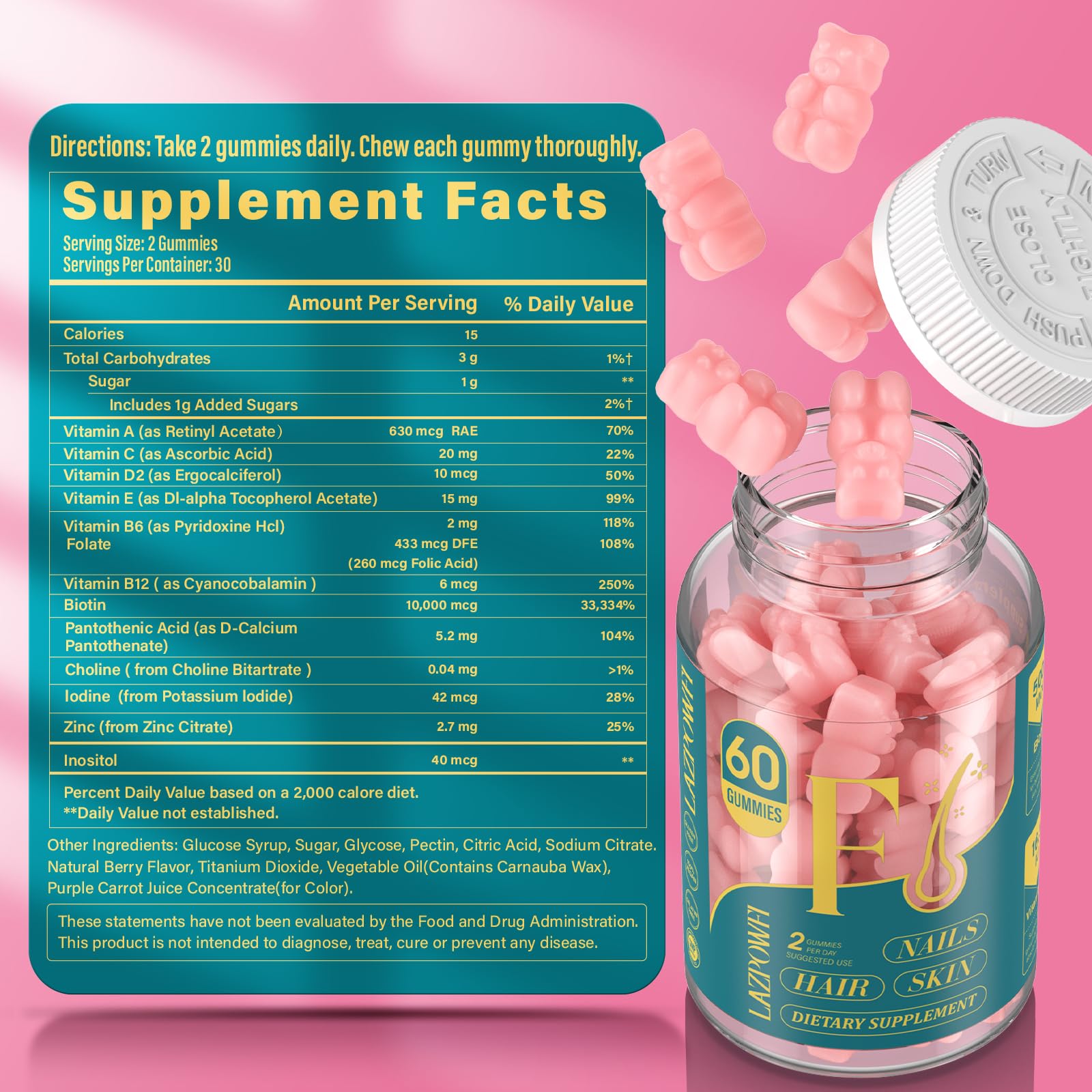 Lazpowfi Biotin Gummies serving provides tasty daily nourishment.
