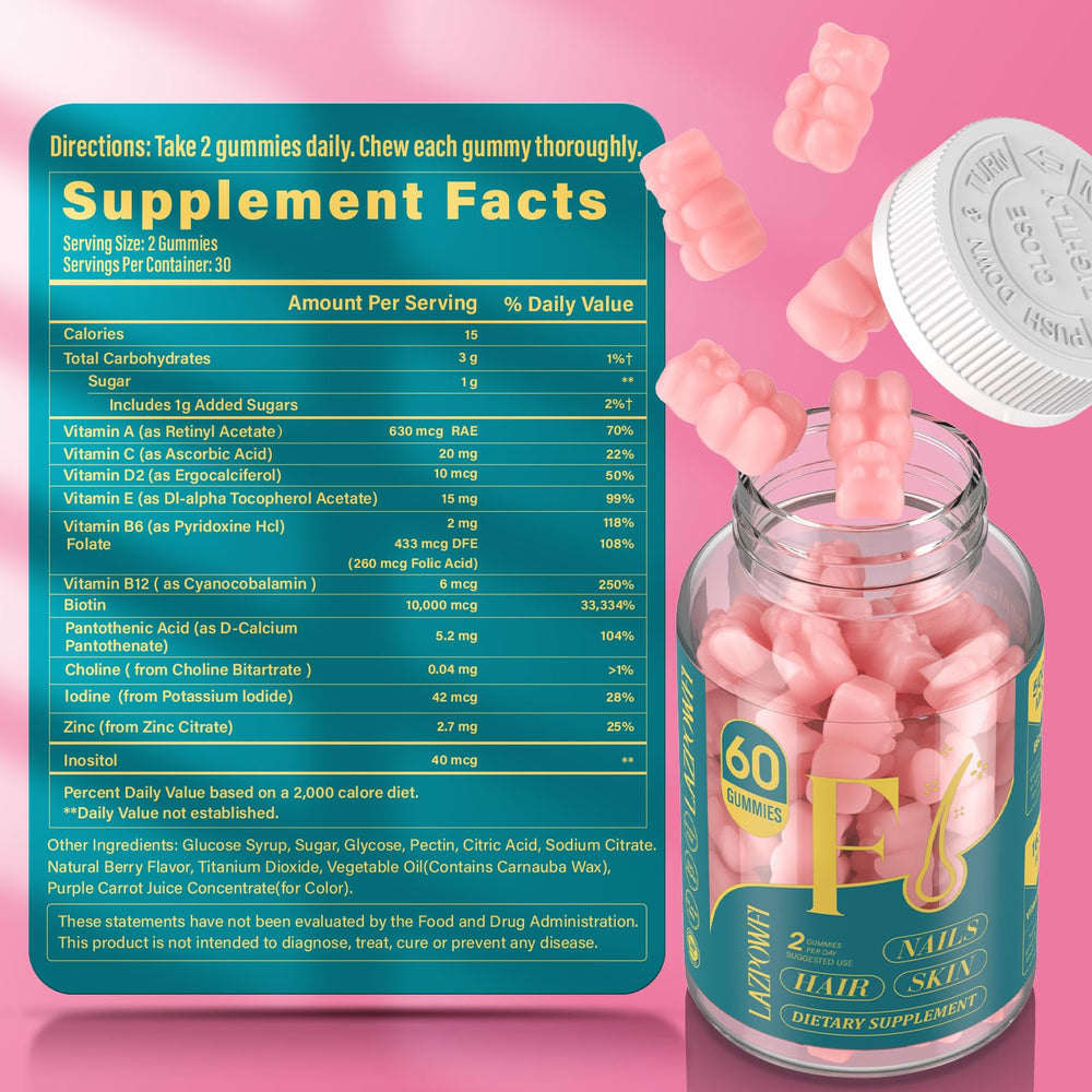 Lazpowfi Biotin Gummies serving provides tasty daily nourishment.
